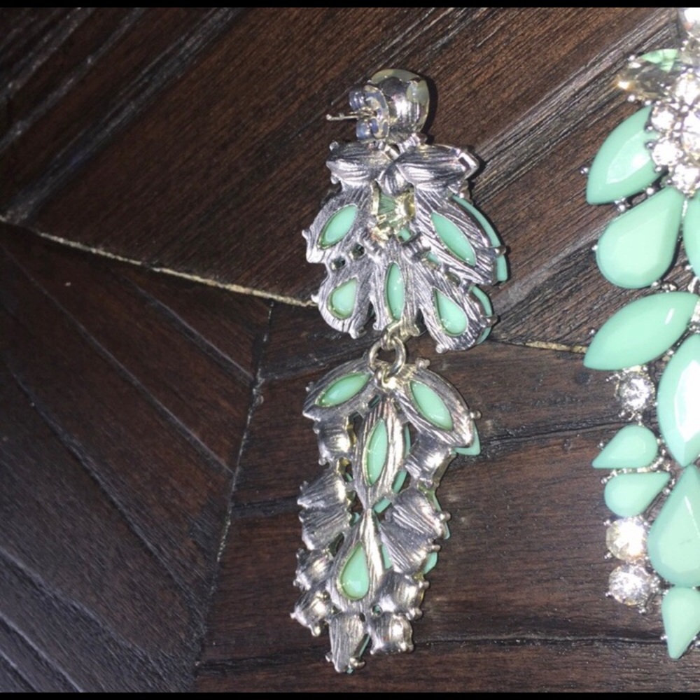 Teal Chandelier Statement Earrings! - Picture 2 of 3